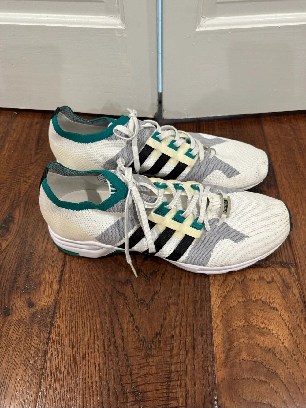 adidas White Gray & Teal Knit Men’s Sneakers